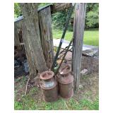 Metal Milk Cans and Five Steel Fence Posts