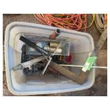 Storage Tote Containing Assorted Drywall and Construction Tools