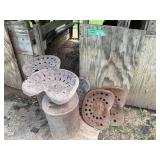 Metal Milk Cans and Five Metal Implement Seats