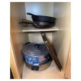 Kitchen Cookware Lot Including Cast Iron Skillet Pots and Pans