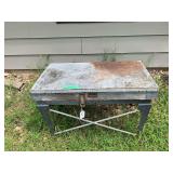 Industrial Metal and Wood Work Table with Riveted Top and Cross Brace Base
