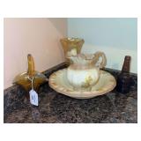 Glassware and Ceramic Wash Basin Set & Collectibles