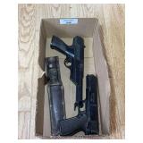 Daisy Model 188 BB Pistol, Marksman Repeater BB Pistol, and Cattaraugus 225Q Fighting Knife with Sheath