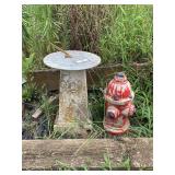 Concrete Sundial and Painted Fire Hydrant Garden Statuary