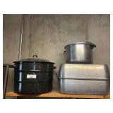 Cookware Including Enamelware Canner Pot and Aluminum Roasting Pans