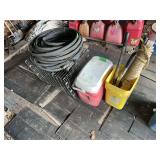 Yard and Workshop Equipment Including Hose, Tools, Cage, and Cooler