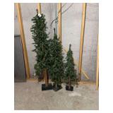 Artificial Evergreen Trees with Wooden Trunks and Metal Bases