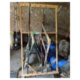 Fishing Poles with Wooden Rod Rack and Sawhorse