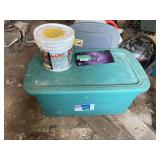 Sterilite 33-Gallon Tote Box Containing Assorted Realtree and Huntworth Camouflage Hunting Apparel and Gear