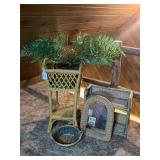 Wicker Home Decor Including Plant Stand, Wall Shelf, Mirror, and Basket