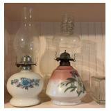 Miscellaneous glasses and kerosene hurricane lamps