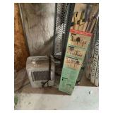 Milkhouse heater, garden tool organizer, ironing board, and light fixture