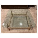 Glass Coffee Table w/Whitewashed Wood Base