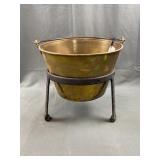 Antique Brass Kettle with Cast Iron Stand
