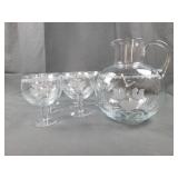 Etched Pitcher w/ Matching Glasses