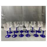 Vintage Wine Water Goblets Cobalt Blue Stem