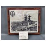 USS Kidd Marble on Wood John Wills Etching