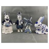 Delft Blue-Style Ceramic Collectible Bunnies &More