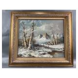 Vtg Oil Painting Winter Landscape by G. Whitman