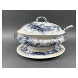 Antique French Style Soup Tureen Set Bird Motif