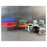4 Pyrex Glass Bowls & Mugs