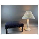 Footstool & Wicker Lamp