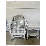 Vintage White Wicker Chair & Side Table