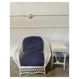 Vintage White Wicker Chair & Side Table