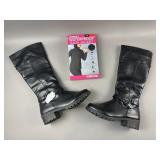 Womenï¿½s Size 9.5 PVC Leather Boots & Rain Jacket