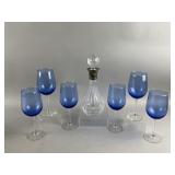 Vtg Cut Glass Decanter Sterling Silver Collar/More