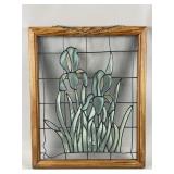 Vtg Hanging Stained Glass Iris Flower Design