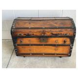 Antique Wooden Humpback Treasure Trunk