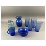 Blue Glass Bowls, Glasses & More