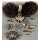 Antique Better Costume Jewelry & Mink Earrings