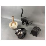 Wrought Iron Cat, Stone Mortar & Pestle & More