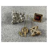 14K Gold Brooch, Lavalier & Single Earring