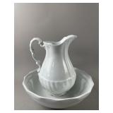 Vtg White Ironstone Pitcher & Wash Basin