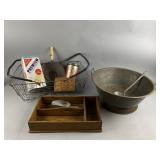 Vintage Metal Basket, Metal Bowl, & More