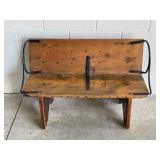 Antique Rustic Wrought Iron & Wood Wagon Seat