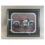 Framed Vtg Sky Blue Harley Davidson Motorcycle