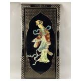 Vtg Asian Black Lacquer Wall Panel Mother of Pearl