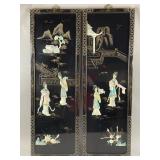 Asian Black Lacquer Wall Panels Mother of Pearl