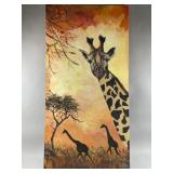 Signed Giraffe Oil Painting on Canvas by M. Titis