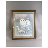 Signed/Framed Vtg Swan Art Print