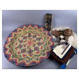 VTG Handmade Colorful Raffia Woven Basket & More