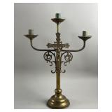 Vtg Brass Standing Crucifix & Candelabra