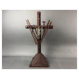 Antique Wood Crucifix w/ Symbols of the Passion