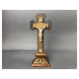 Antique Wood & Porcelain Table Crucifix