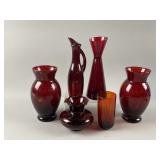 Vtg Ruby Red Art Glass Vases