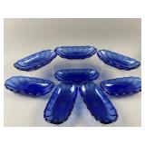 Vtg Blue Depression Era Glass Banana Split Dishes